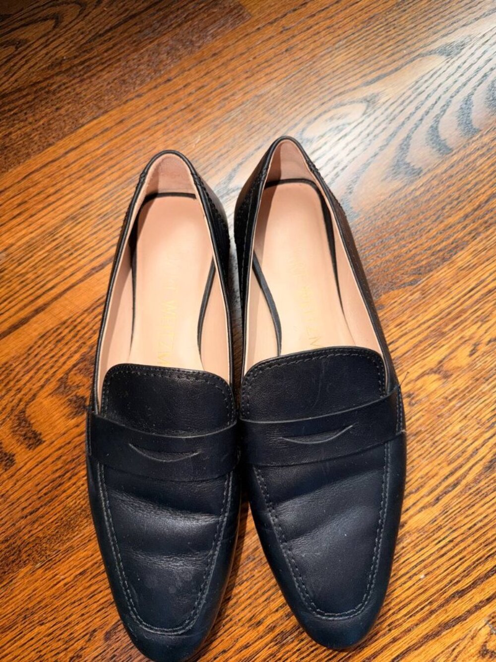Stuart Weitzman Black Leather Penny Loafers